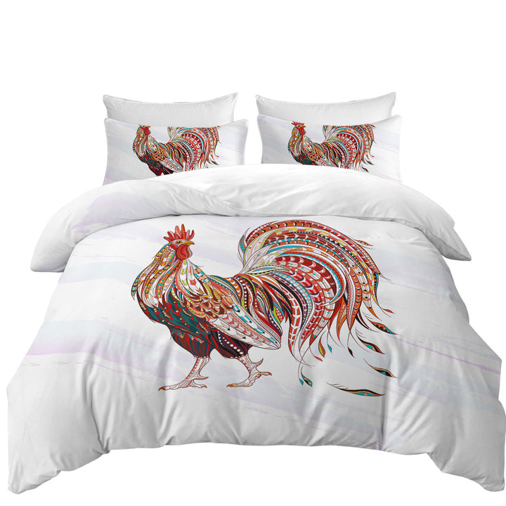 King Duvet Cover set with Multi Colored Rooster