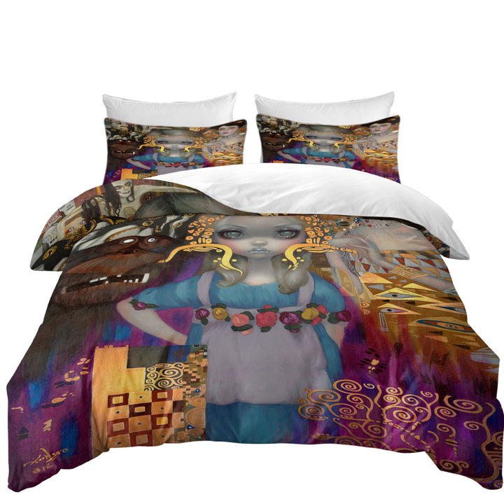 King Duvet Cover set with Painted Fantasy Art Alice in a Klimt Dream