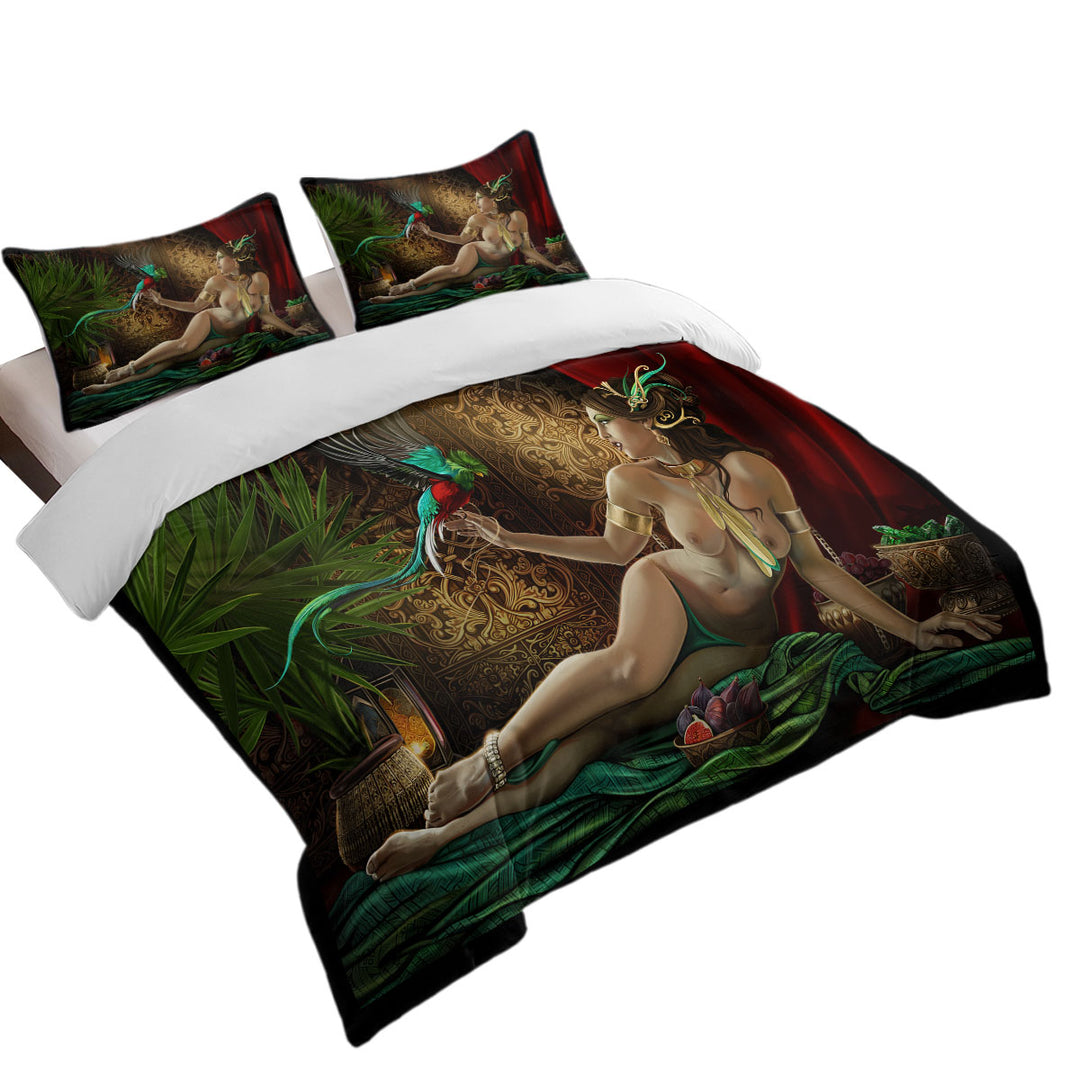 King Duvet Cover set with Sexy Woman and Treasured Birds