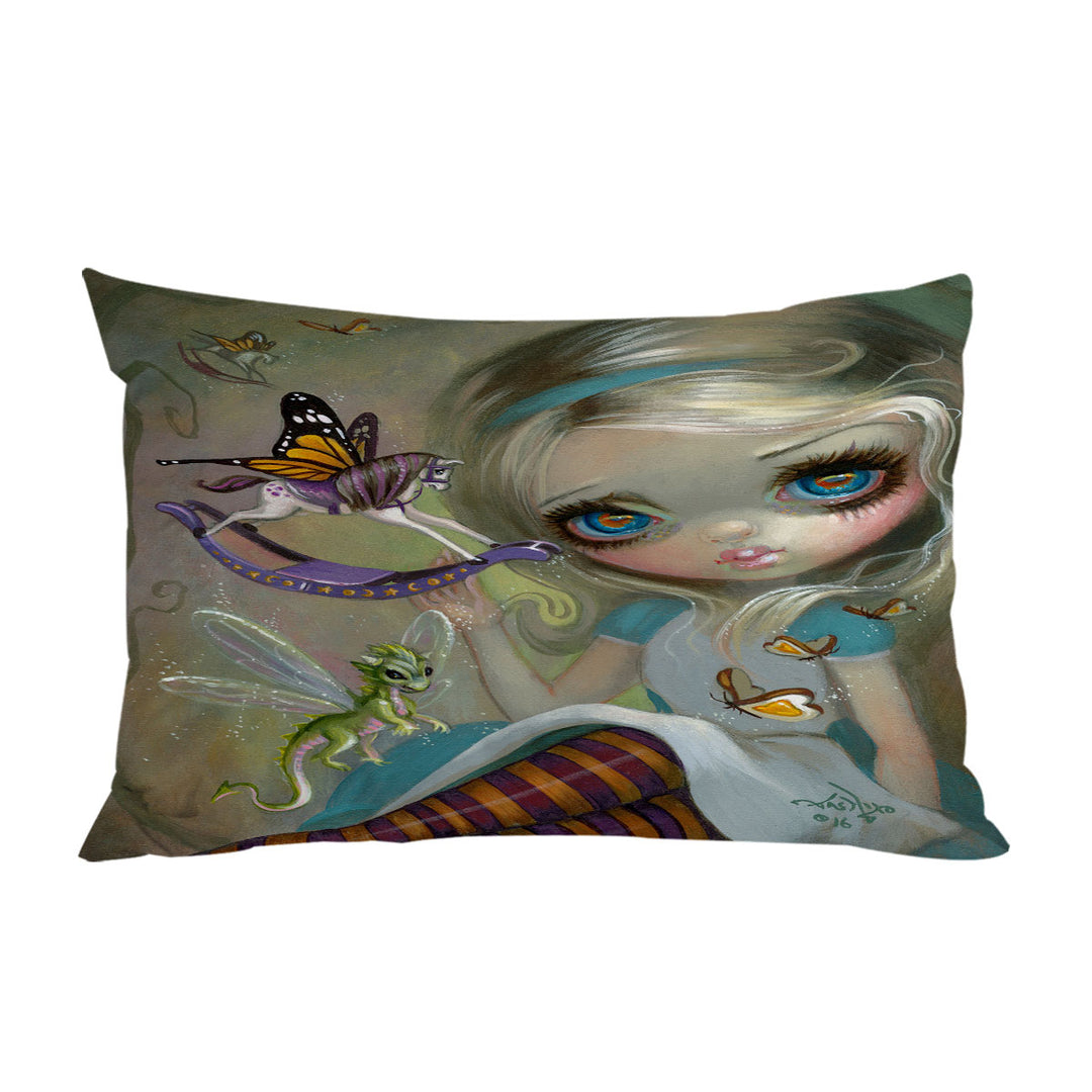 King Pillow Cases with Alice Fairytale Painting Looking Glass Insects