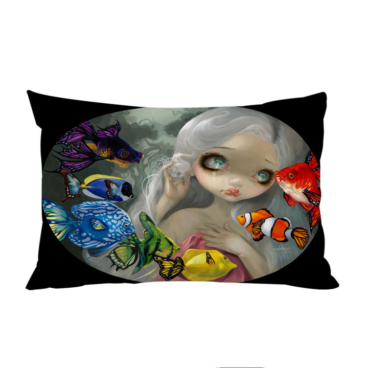 King Pillow Cases with Beautiful Maiden and Rainbow Spectrum of Color Fish