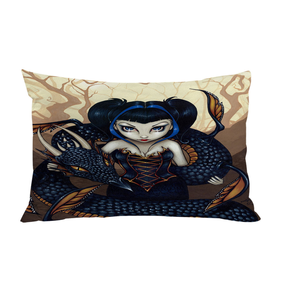 King Pillow Cases with Black Dark Dragon Gothic Beautiful Girl