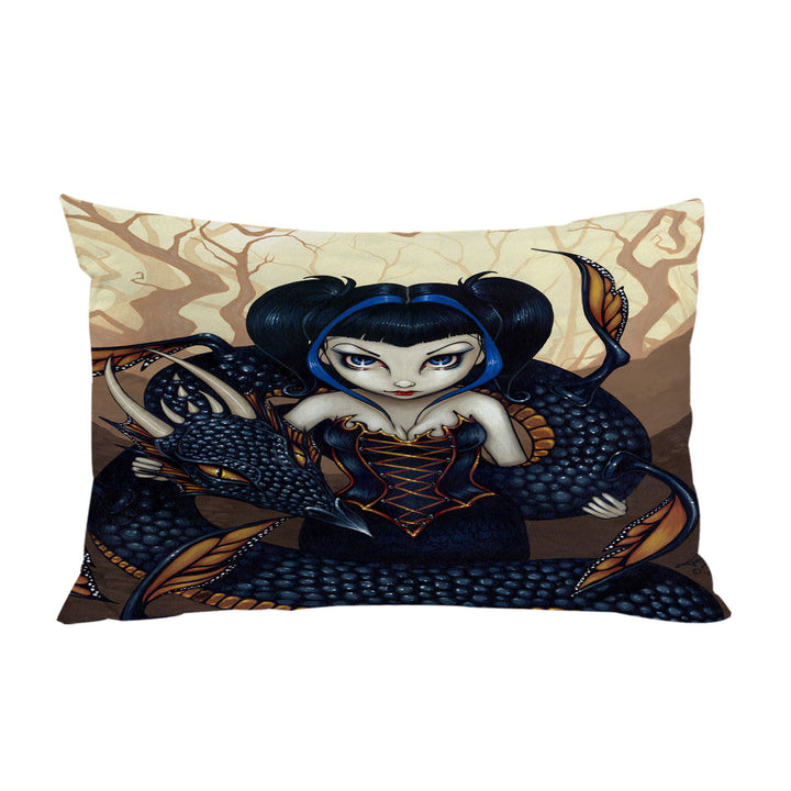 King Pillow Cases with Black Dark Dragon Gothic Beautiful Girl