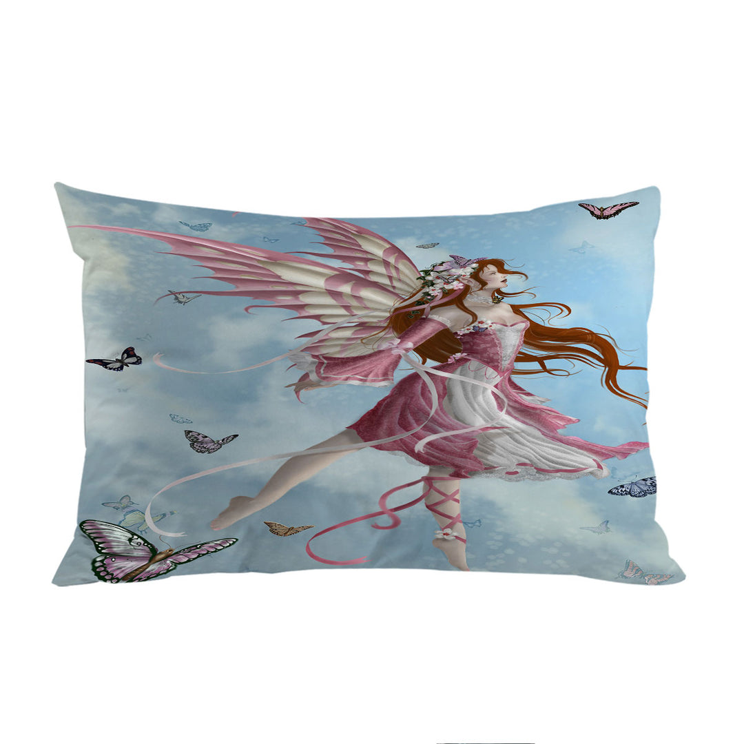 King Pillow Cases with Fantasy Art Pink Butterfly Girl