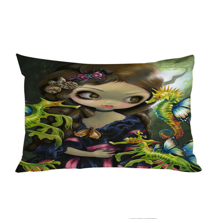 King Pillow Cases with Girl and the Sea Dragon and Seahorse Butterflies