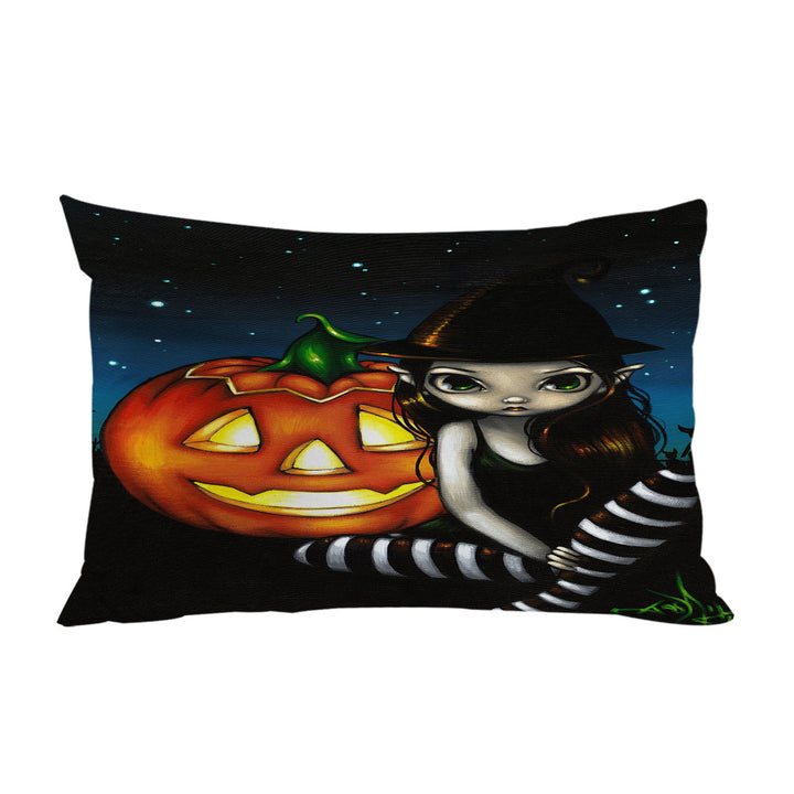 King Pillow Cases with Halloween Night Big Eyed Witch and Pumpkin