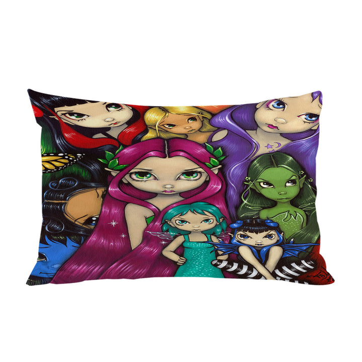 King Pillow Cases with Multi Colored Painting Fairy Group Portrait