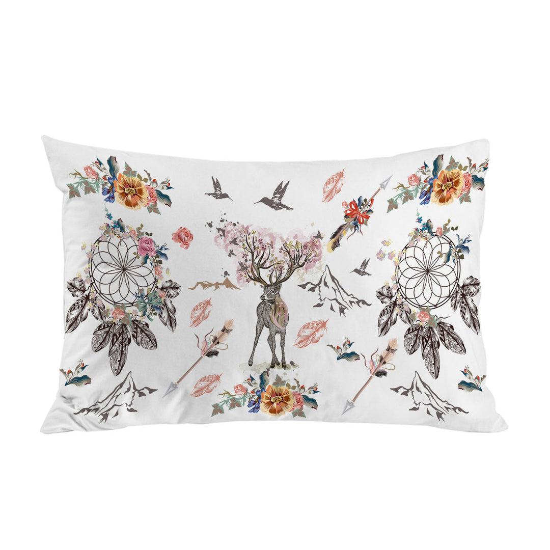 King Pillow Cases with North American Floral Dream Catchers and Deer