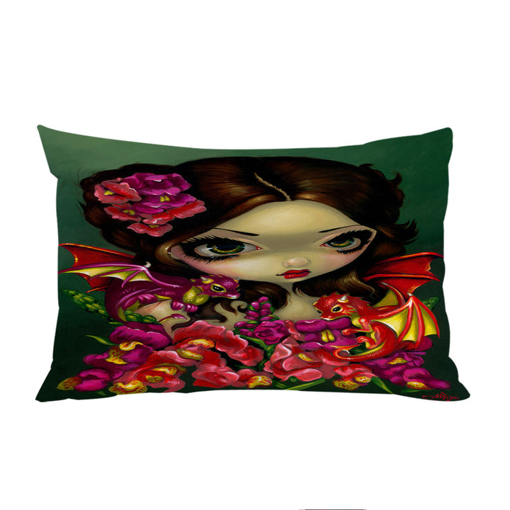 King Pillow Cases with Snapdragon Flowers Fairy and Her Dragonlings