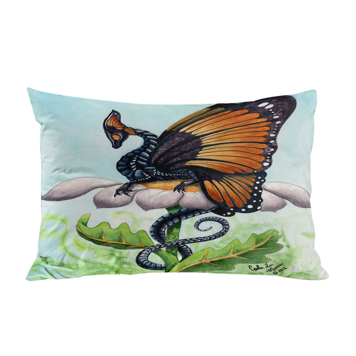 King Pillow Cases with The Monarch Fantasy Art Dragon Sits on Flower