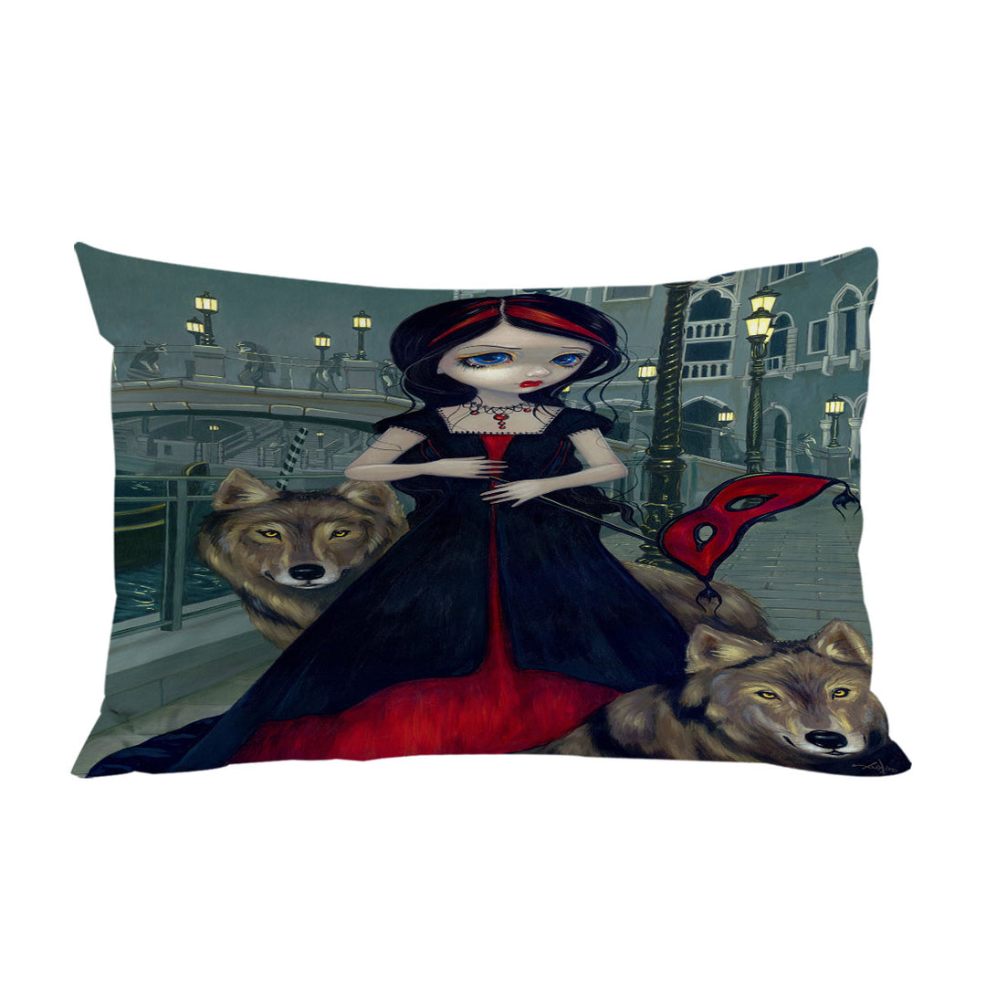 King Pillow Cases with Wolves of Venice Gothic Maiden and Her Wolves