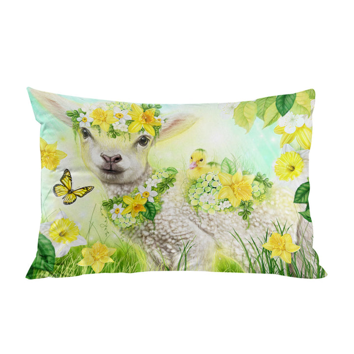 King Pillow Cases with Yellow Spring Sweet Daffodil Lamb