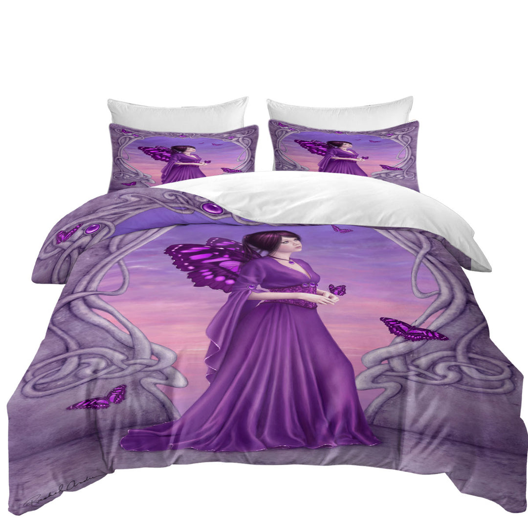 King Quilt Cover with Butterflies and Purple Amethyst Butterfly Girl