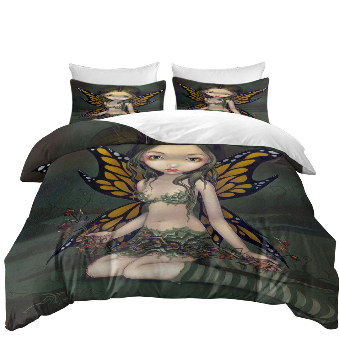 King Quilt Cover with Butterfly Fairy with Dried Flowers