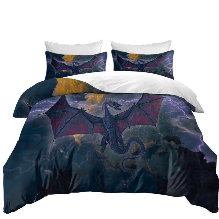 King Quilt Cover with Cool Fantasy Art Lightning and Thunder Dragon