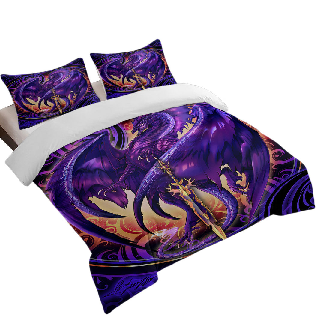 King Quilt Cover with Cool Fantasy Weapon Purple Dragon Nether Blade