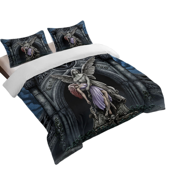 King Quilt Cover with Dark Art the Eternal Fight Angel Statue and Woman