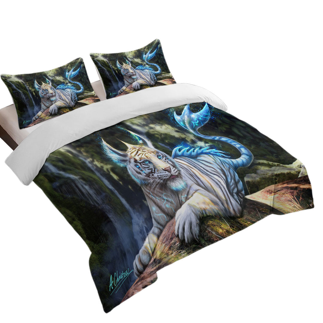 King Quilt Cover with Fantasy Art White Nero Tiger