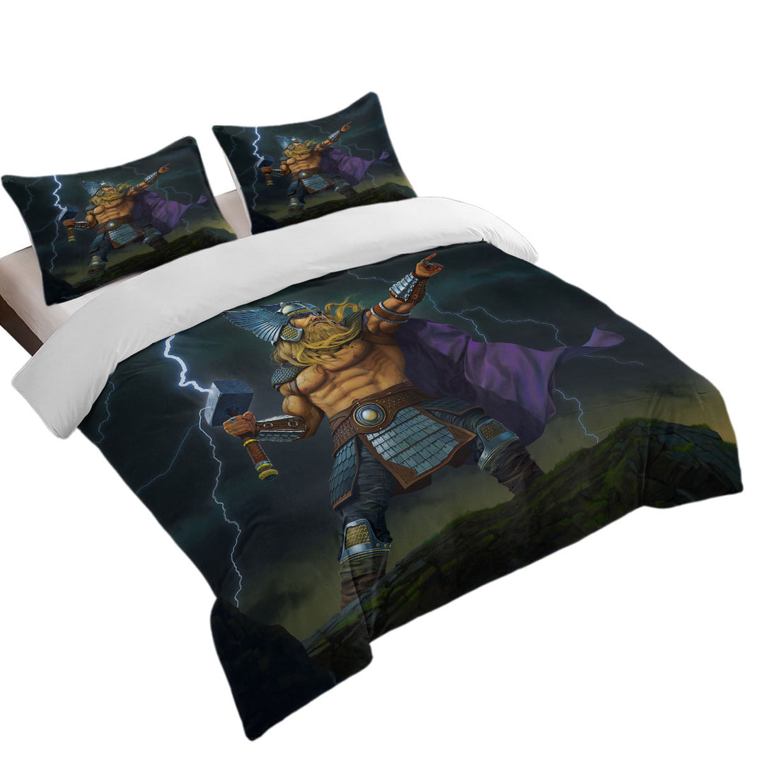 King Quilt Cover with Fantasy Mythology Art God of Thunder Thor