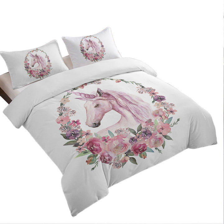 King Quilt Cover with Floral Circle Unicorn