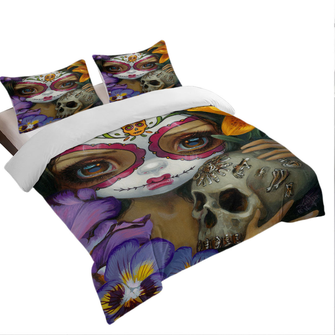 King Quilt Cover with Milagros La Calavera Day of the Dead Skull Girl