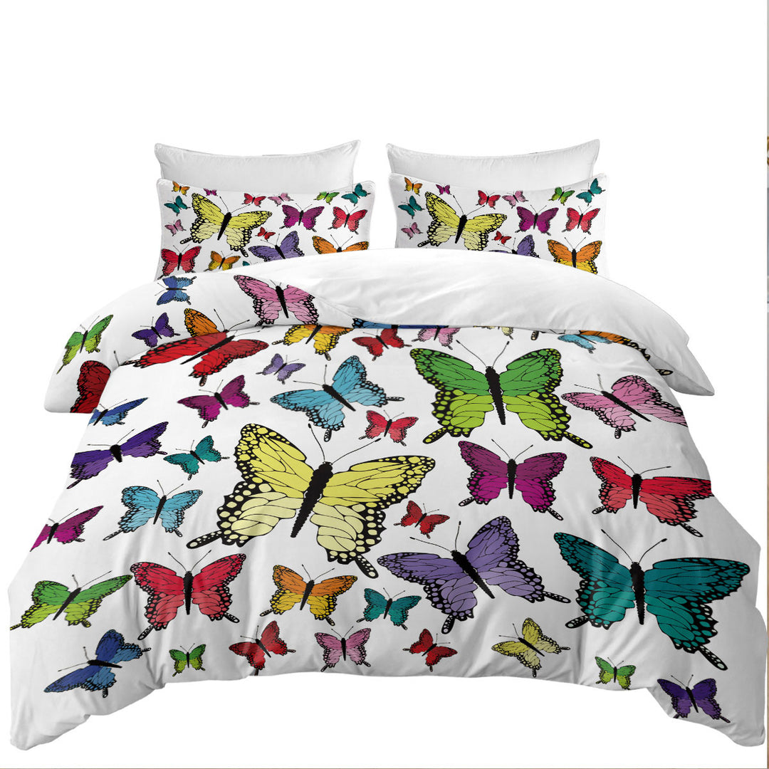 King Quilt Cover with Multi Colored Butterflies