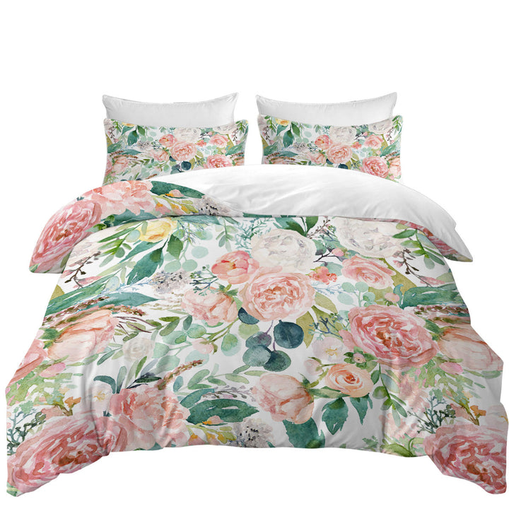 King Quilt Cover with Shabby Chic Floral Design