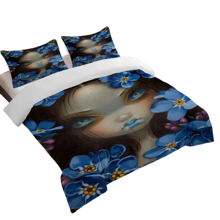 King Quilt Cover with The Language of Flowers Forget Me Nots Blue Girl