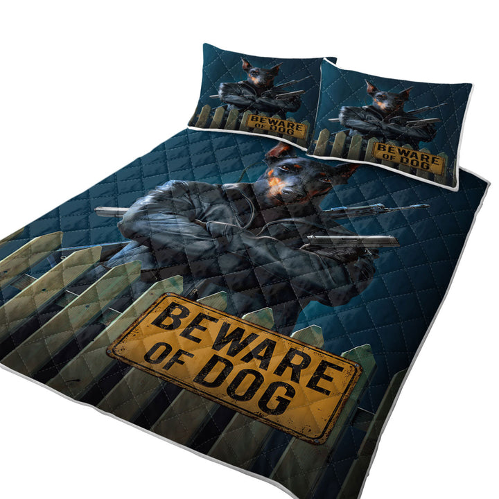 King Quilt with Cool Animal Art Beware of Dog