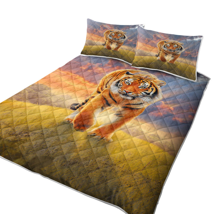 King Quilt with Cool Wildlife Animal Art Rising Sun Tiger