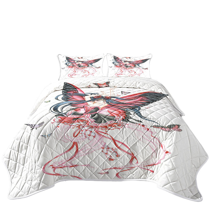 King Quilt with Cute Fantasy Drawing Butterfly Girl