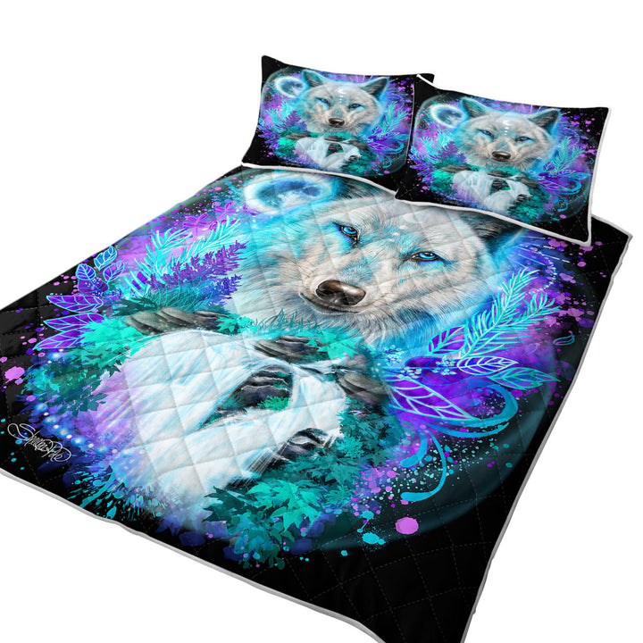 King Size Bedspreads with Animals Art Wolf Spirit