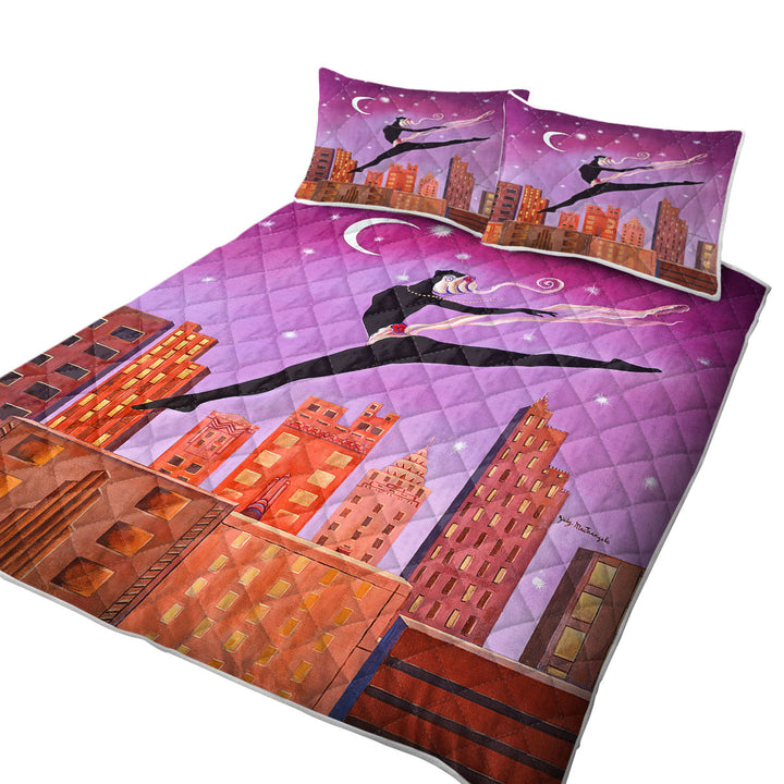 King Size Bedspreads with Art Deco Leap Night City Dancing Painting