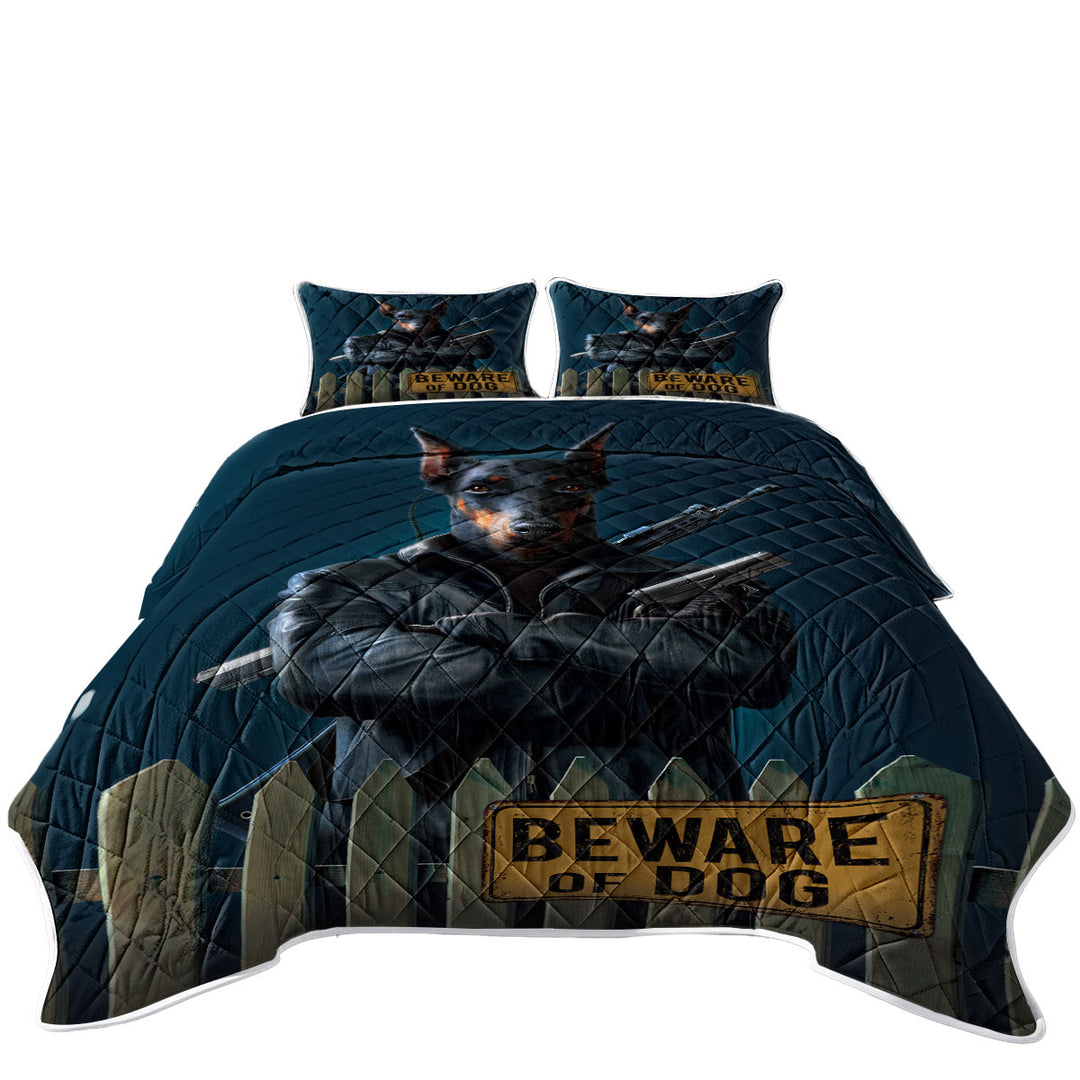 King Size Bedspreads with Cool Animal Art Beware of Dog