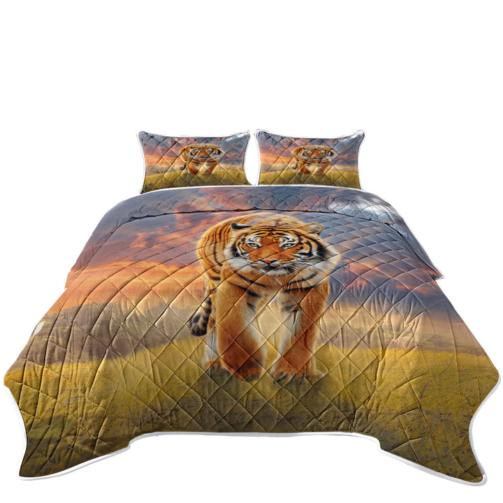 King Size Bedspreads with Cool Wildlife Animal Art Rising Sun Tiger