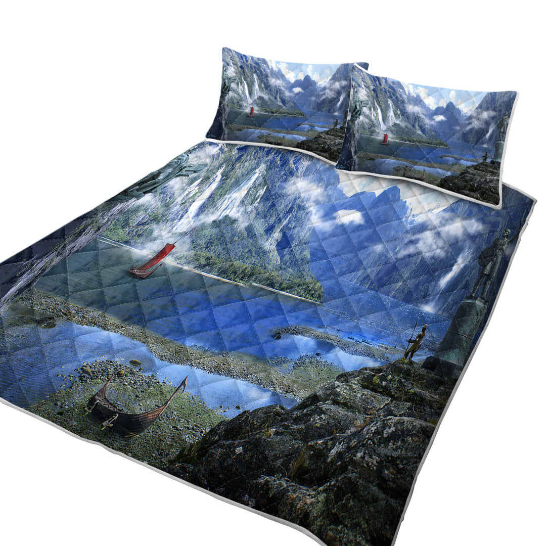 King Size Bedspreads with Fantasy Nature Artwork Viking Fjord