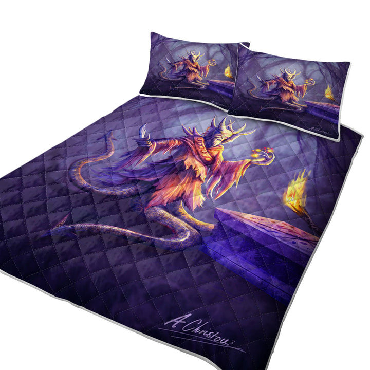 King Size Bedspreads with Frightening Fantasy Art Lord Altis the Monster