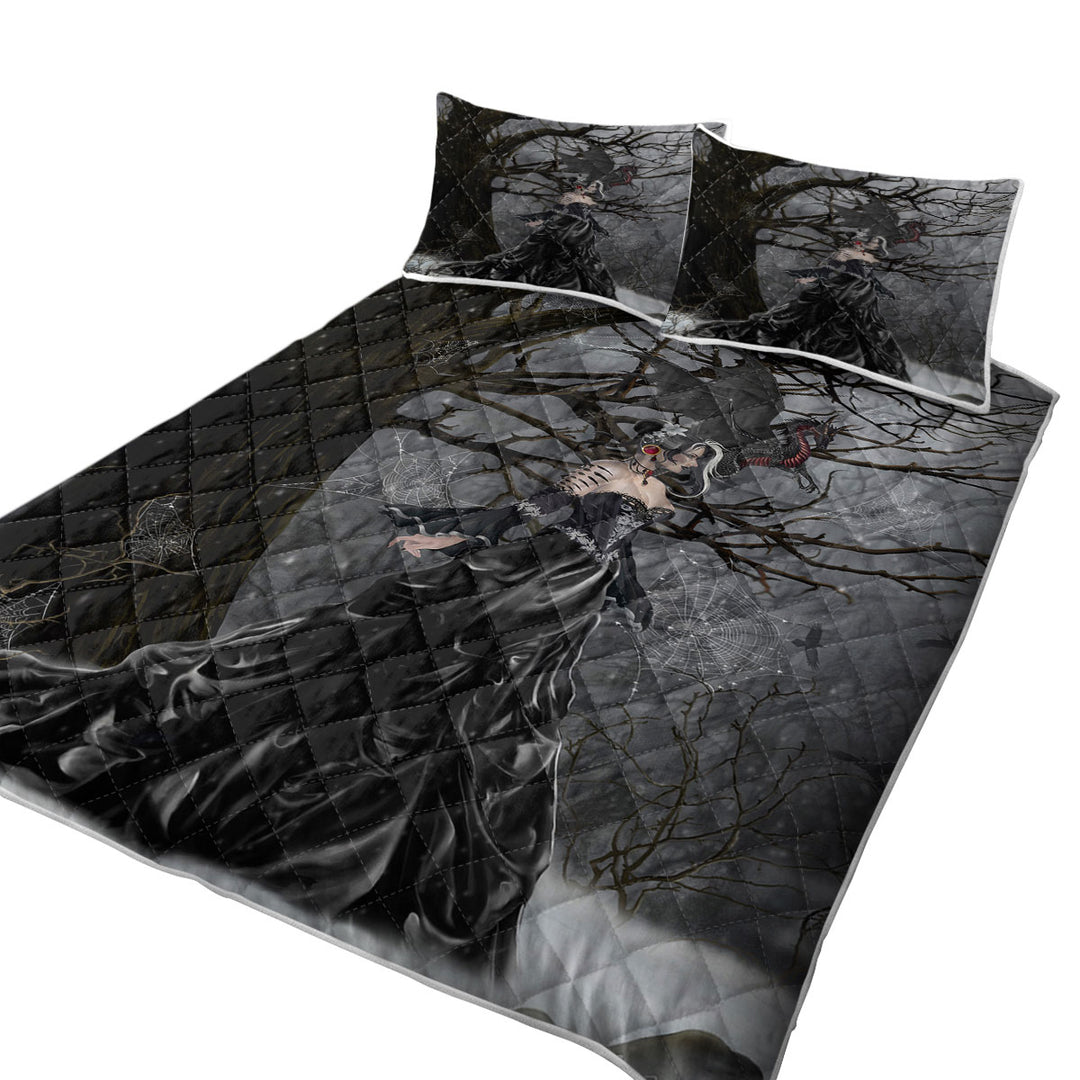 King Size Bedspreads with Gothic Fantasy Art Dragon and Queen of Shadows