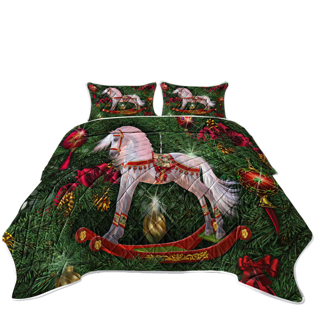 King Size Bedspreads with White Horse Swing the Magic of Christmas