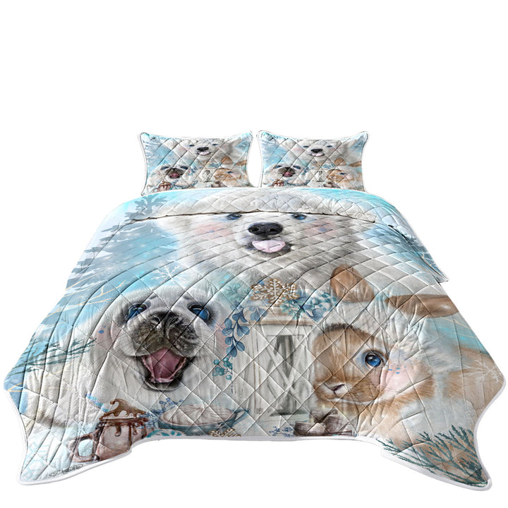 King Size Bedspreads with Winter Snowflake Kisses Polar Bear Seal and Bunny