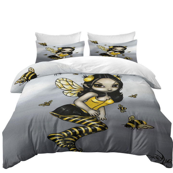 King Size Duvet Cover with Bees and Bumblebee Fairy