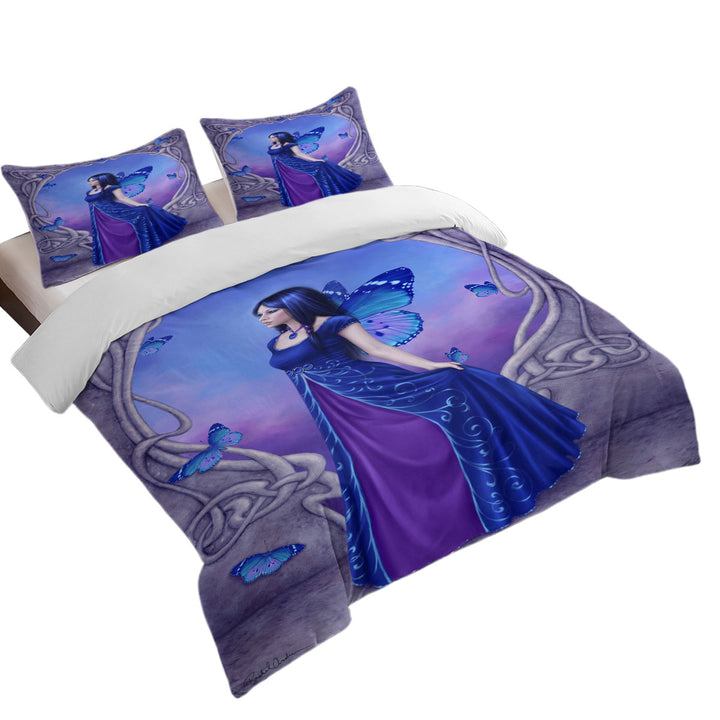 King Size Duvet Cover with Butterflies and Purple Blue Sapphire Butterfly Girl