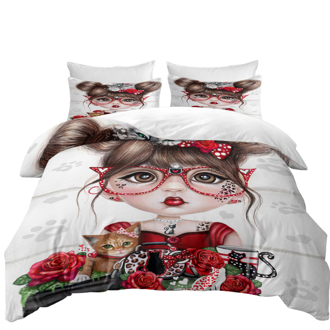 King Size Duvet Cover with Cat Crazy Chloe Red Girl