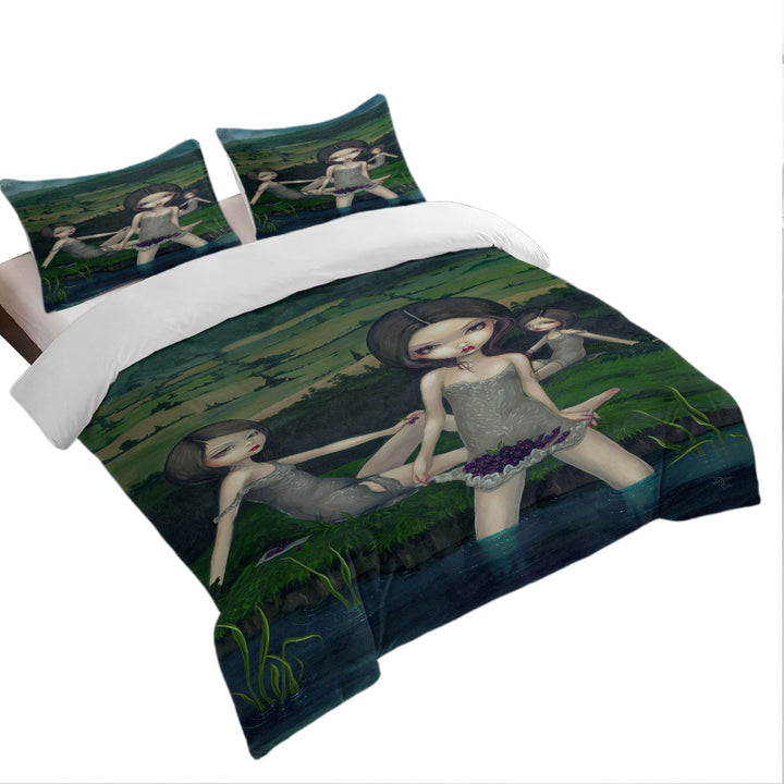 King Size Duvet Cover with Countryside Girls Nymphs Collecting Berries