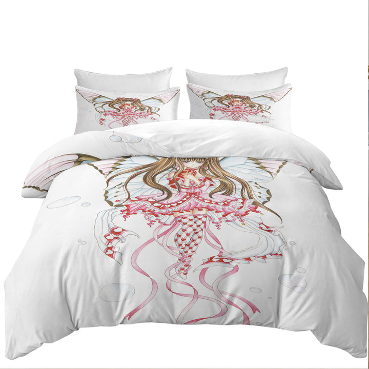 King Size Duvet Cover with Cute Fantasy Art Pink Champagne Butterfly Girl