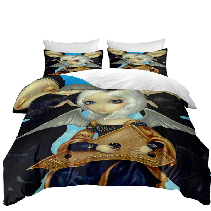 King Size Duvet Cover with Dark Art Angel with a Psaltery