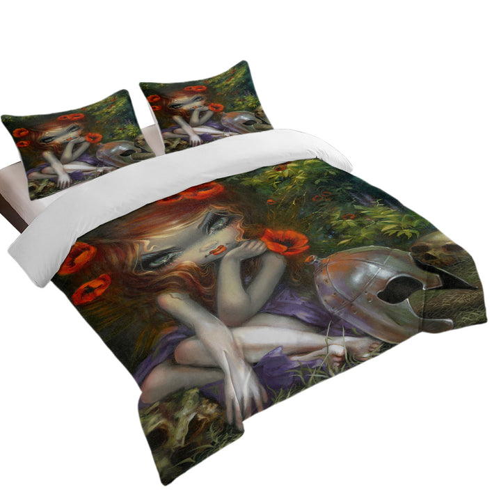 King Size Duvet Cover with Dark Art La Belle Dame Sans Merci Maiden and Skulls