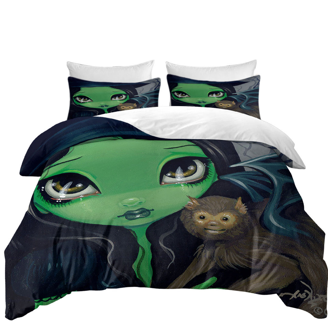 King Size Duvet Cover with Faces of Faery _36 Green Witch and Winged Monkey