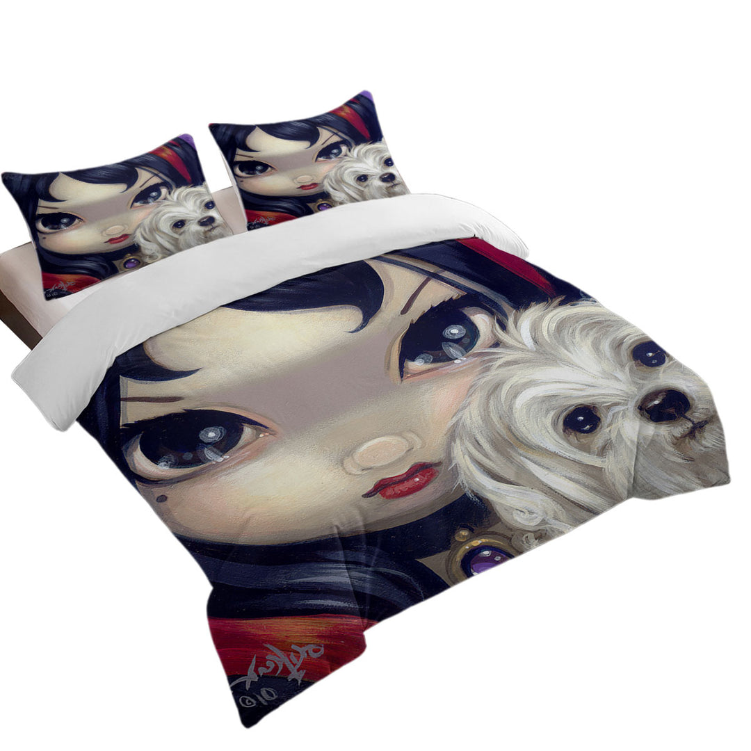 King Size Duvet Cover with Faces of Faery _41 Girl with Adorable Maltese Dog