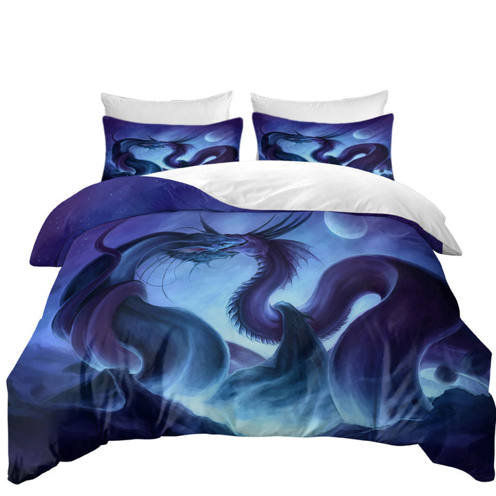 King Size Duvet Cover with Fantasy Art Moon Night Dragon Fight